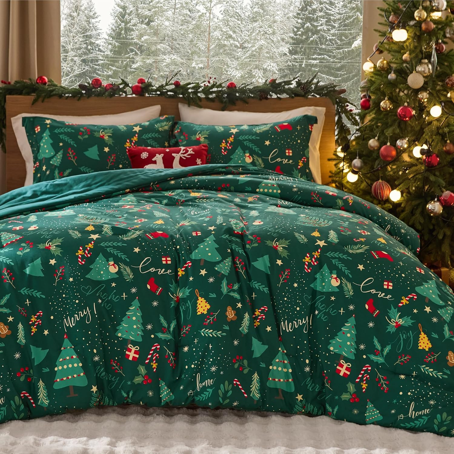 Bedsure Christmas Comforter Set Queen - Christmas Bed Set with Festival Forest, Soft Bedding for ... | Amazon (US)