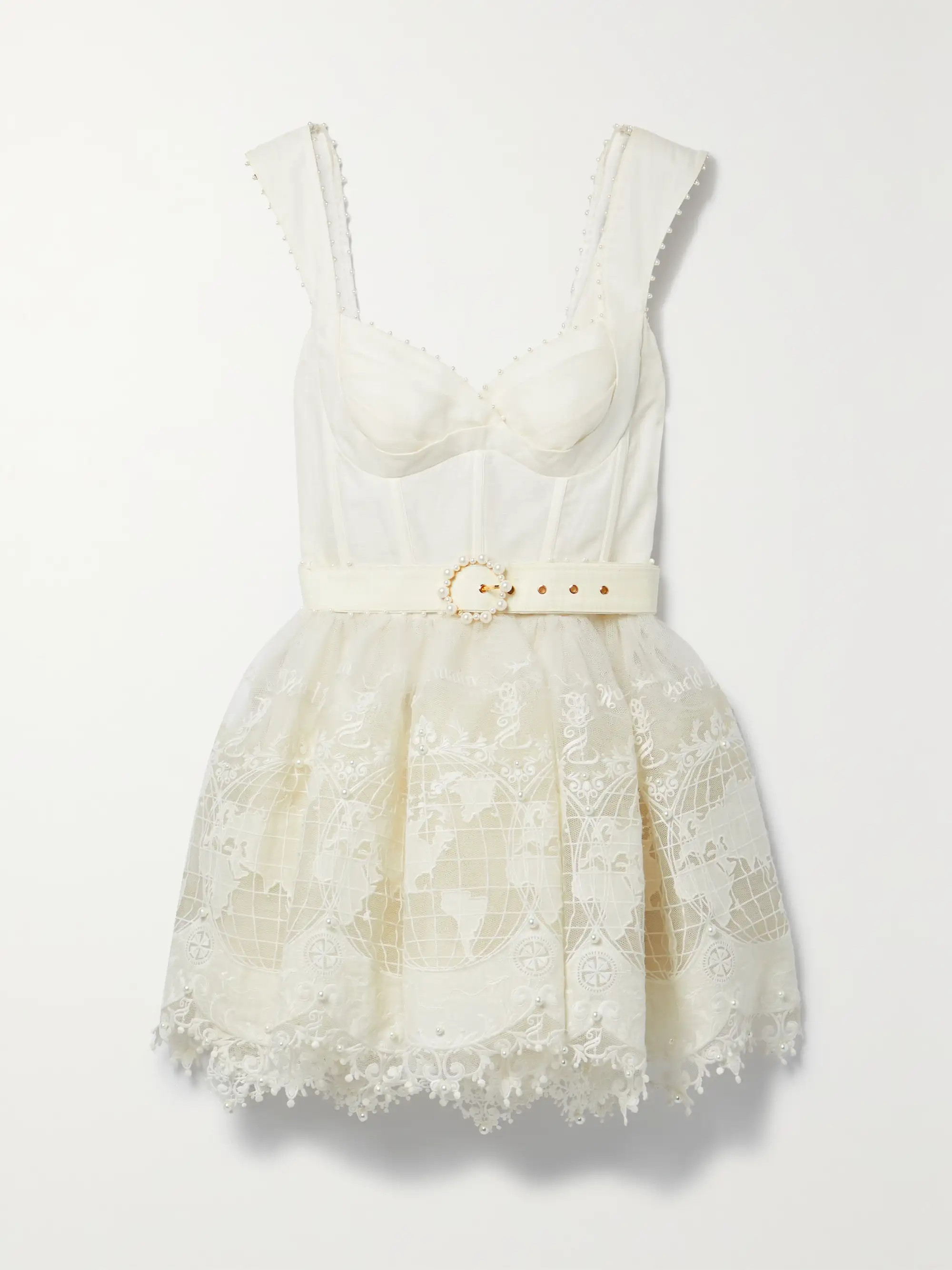 Ivory High Tide embellished linen and silk-blend and mesh mini dress | ZIMMERMANN | NET-A-PORTER | NET-A-PORTER (US)