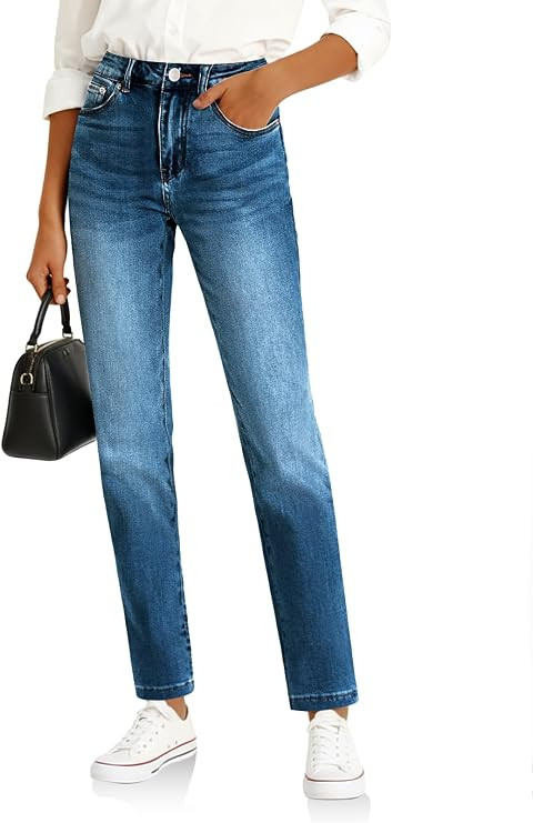 Cicy Bell Womens Straight Leg Jeans High Waisted Mid Rise Stretchy Denim Pants Tapered Petite Jea... | Amazon (US)
