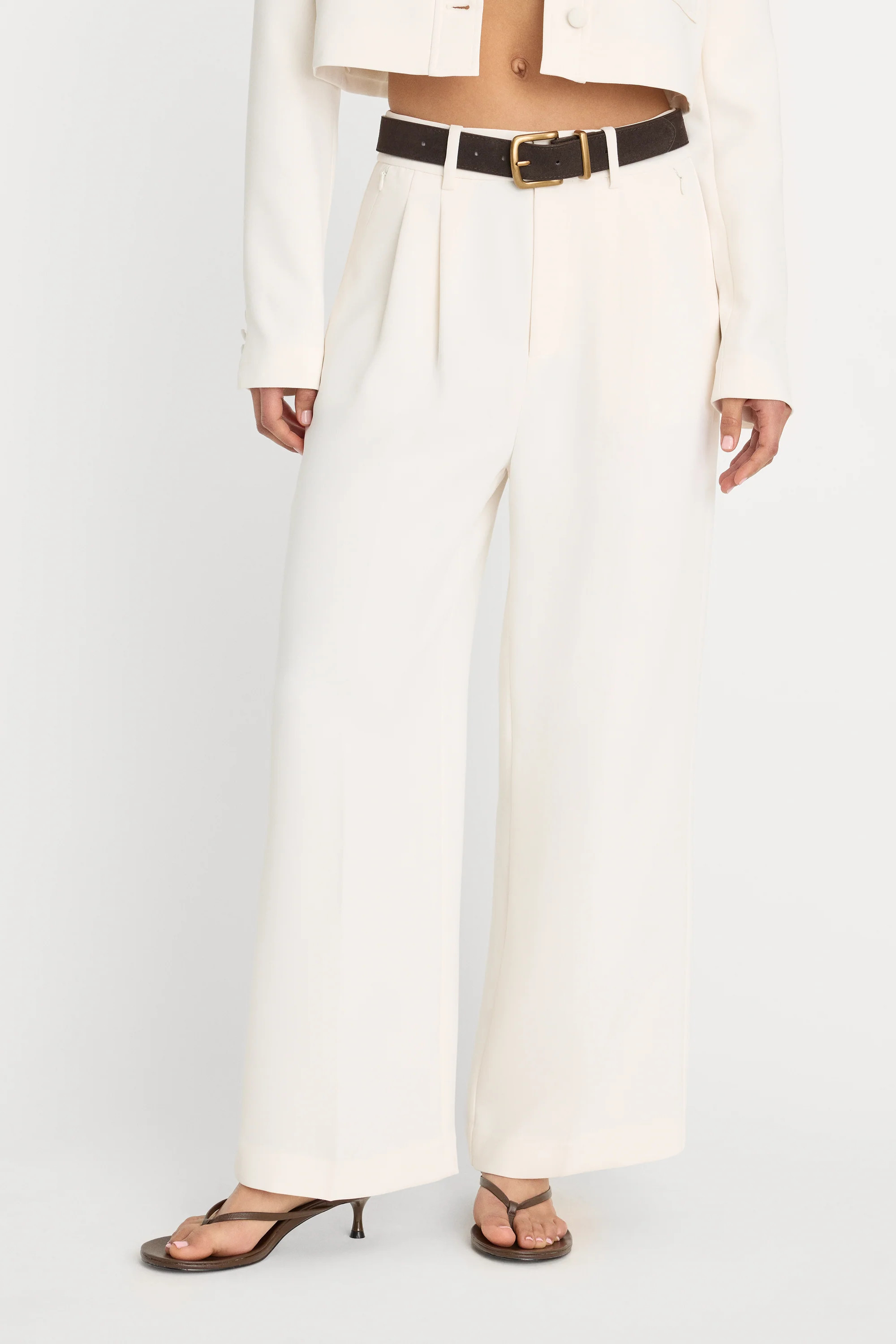 LUXE SUITING HIGH-RISE CROPPED WIDE LEG TROUSER | SOFT SHELL - GOOD AMERICAN | Good American