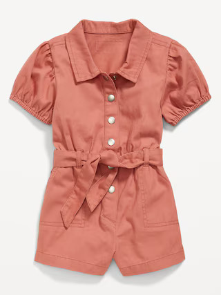 Puff-Sleeve Tie-Front Utility Romper for Toddler Girls | Old Navy (US)