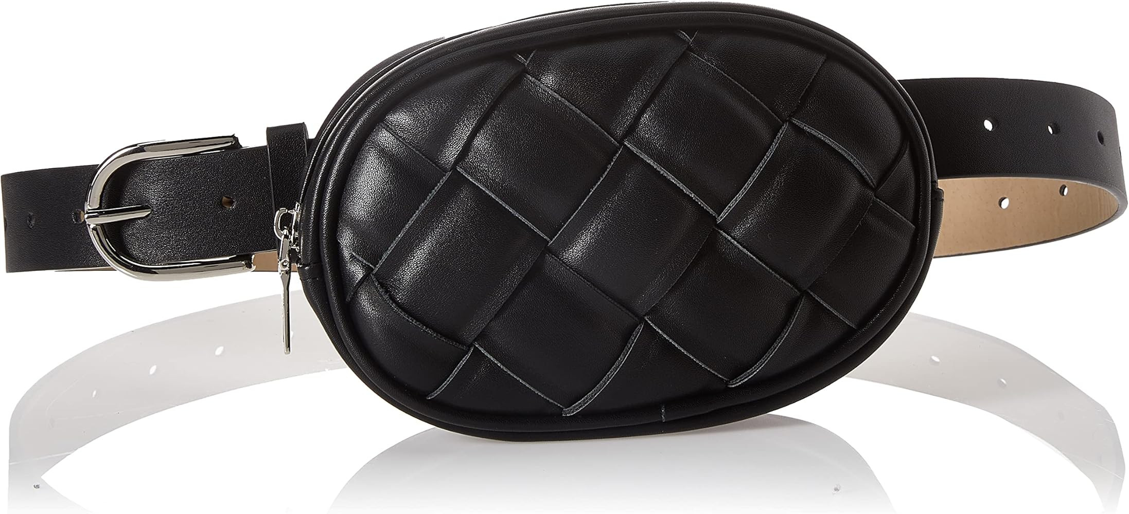 Steve Madden Basket Weave Belt Bag, Black, Large | Amazon (US)