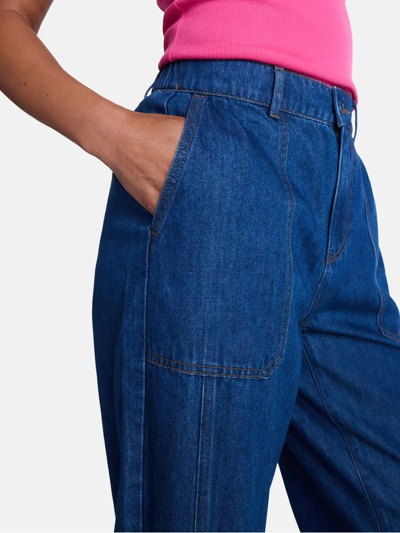 Time and Tru Women's High Rise Drapey Barrel Jeans, 28" Inseam, Sizes XS-XXXL | Walmart (US)