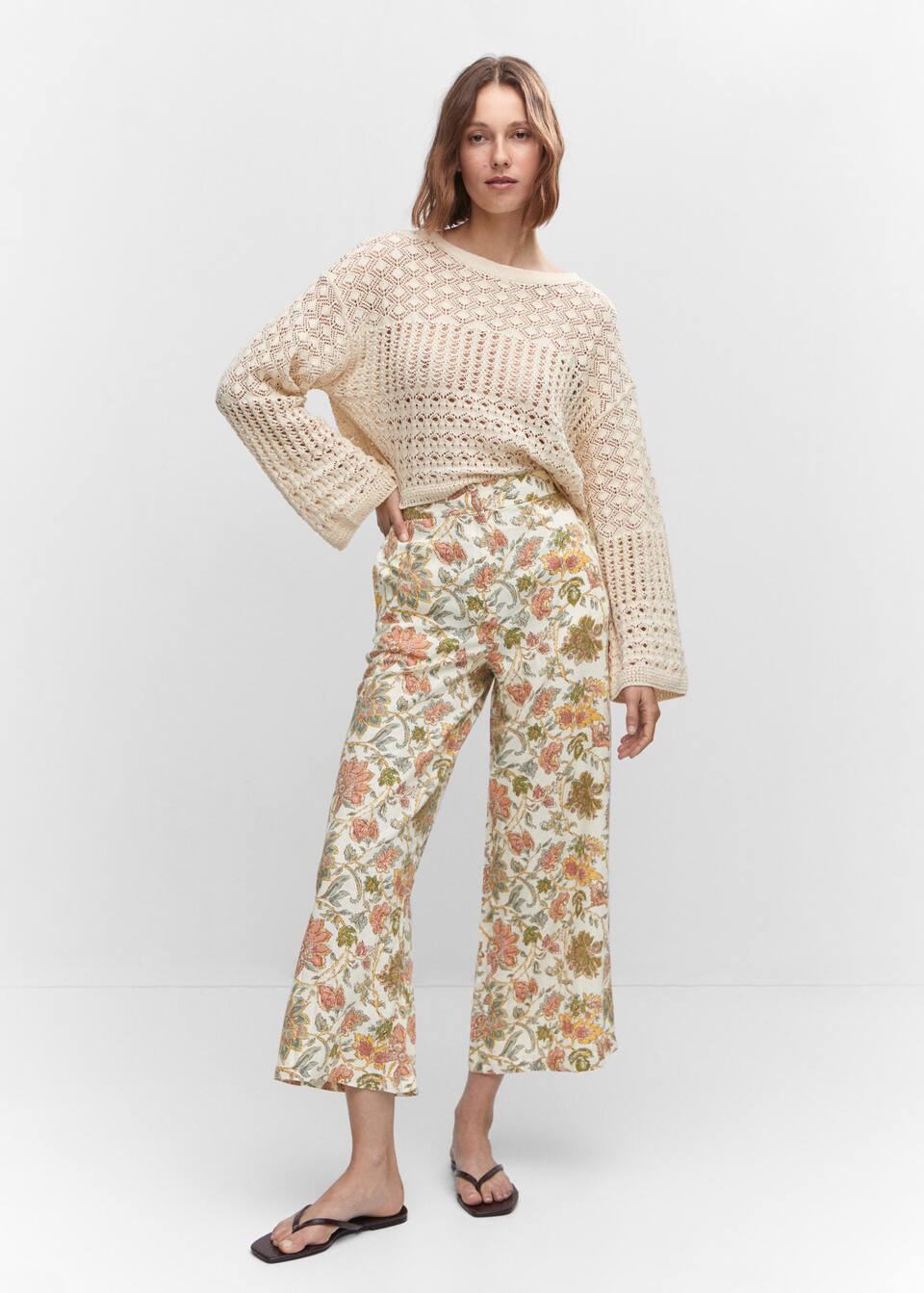 Linen floral culotte pants | MANGO (US)