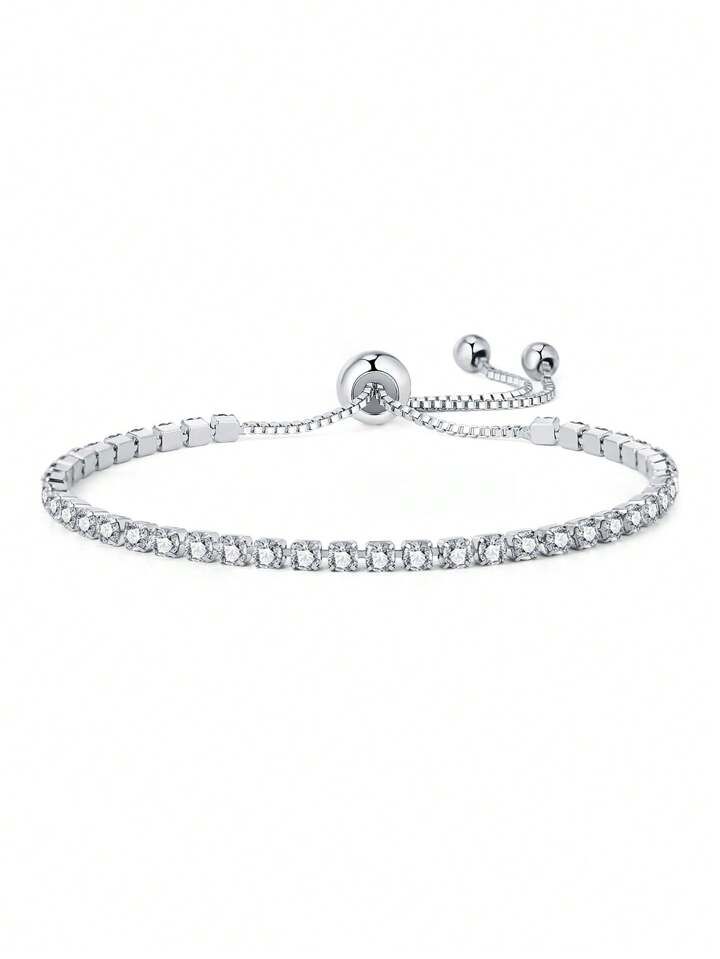 1pc Rhinestone Tennis Bracelets for Women, Classic Crystal Bracelet Adjustable Slider
         Ex... | SHEIN