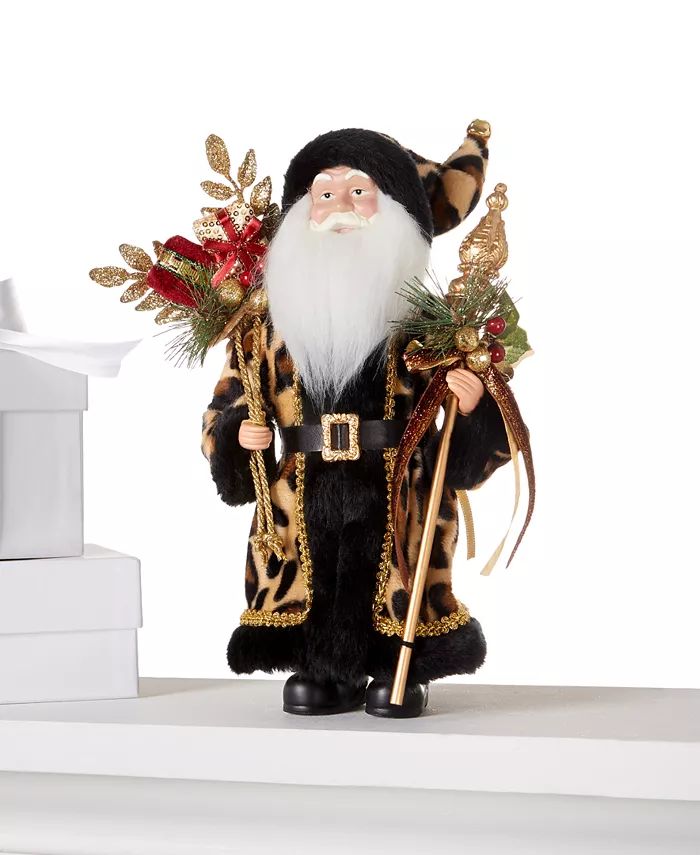 12" White Black & Gold Gift Bag Santa Figure, Created for Macy's | Macy's