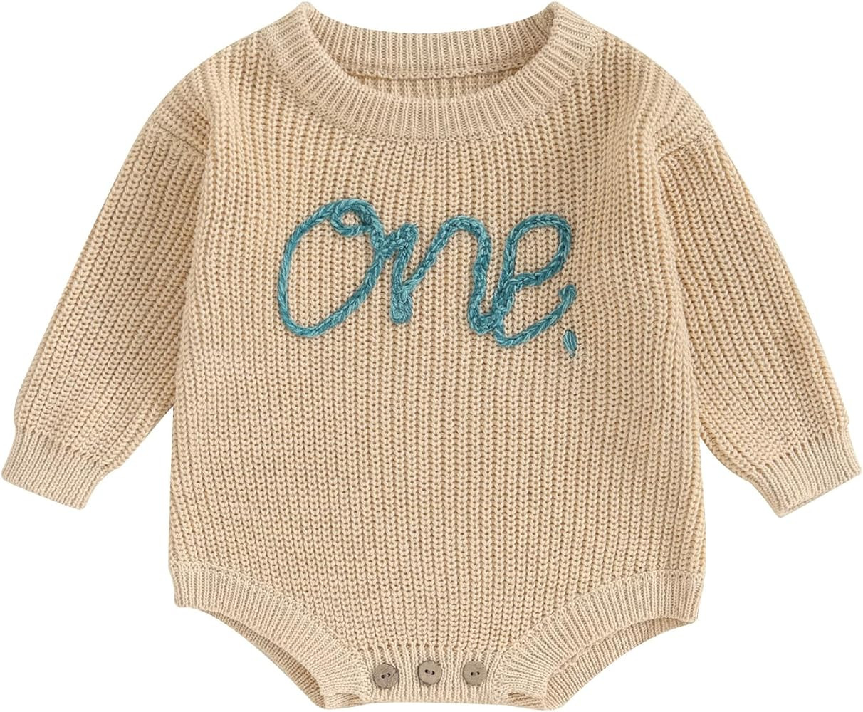 Unisex Baby Girl Boy Knit Sweater Romper One Oversized Onesie Cute First Birthday Outfit Fall Win... | Amazon (US)