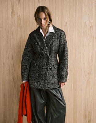 ASOS DESIGN formal sculpted short coat in herringbone | ASOS (Global)