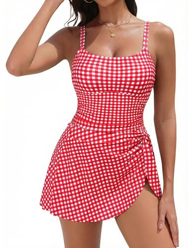 Blooming Jelly Womens One Piece Tummy Control Swimsuits Slimming Bathing Suit Push Up Swim Dress 2026 XL, Red Gingham | Amazon (US)