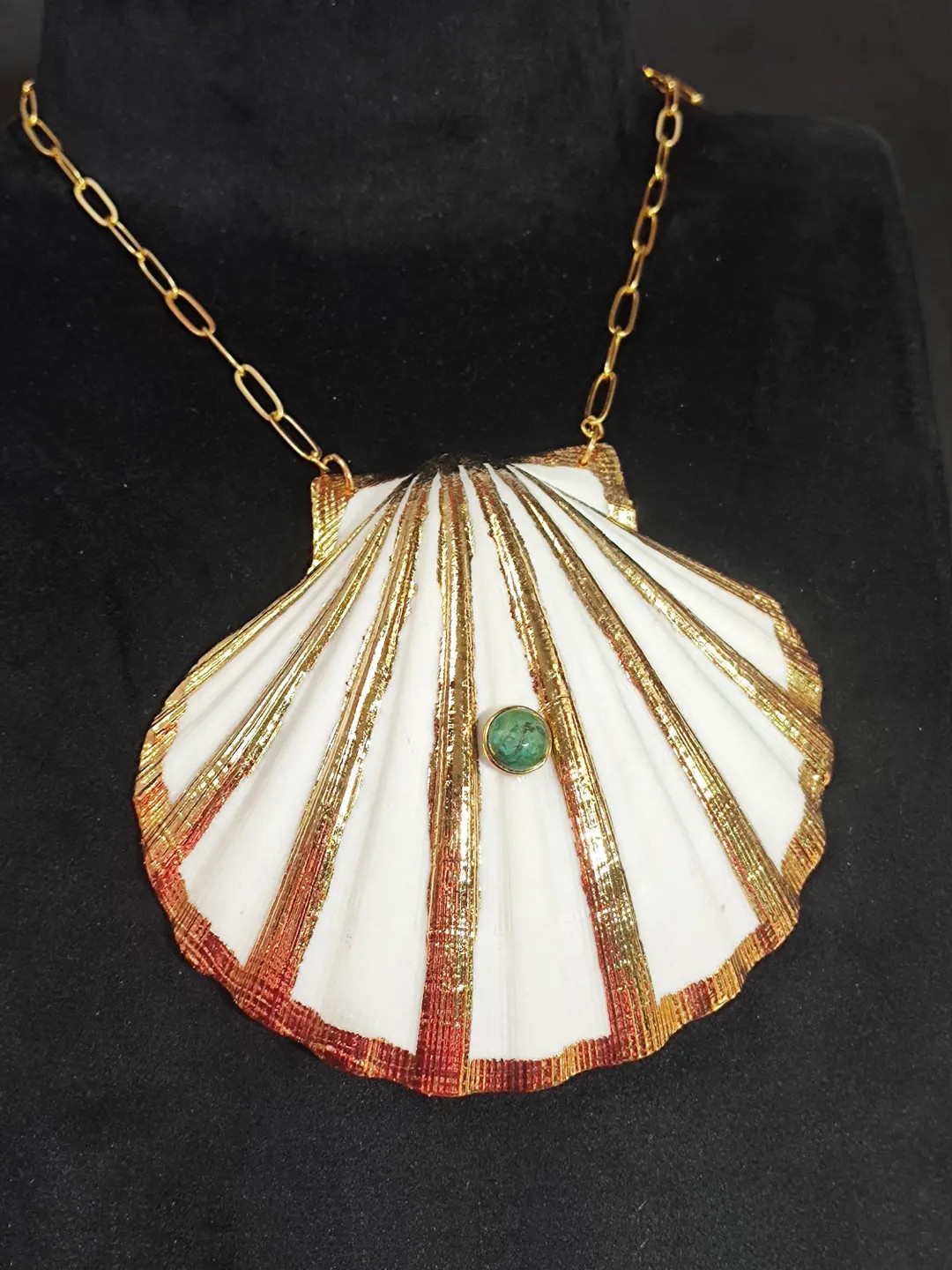 Real Scallop Seashell 18k Gold Fill Electroplated Necklace Pendant With Natural Multi Gemstone Oc... | Etsy (US)