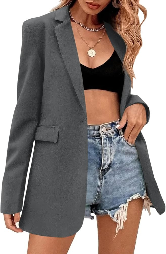 Febriajuce Women's Casual Long Sleeve Lapel Oversized Button Work Office Blazer Suit Jacket | Amazon (US)