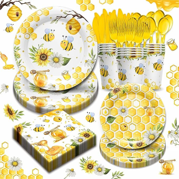 Piooluialy Bee Tableware Party Decorations - Bumble Bee Party Supplies Include Plates, Cups, Napk... | Amazon (US)