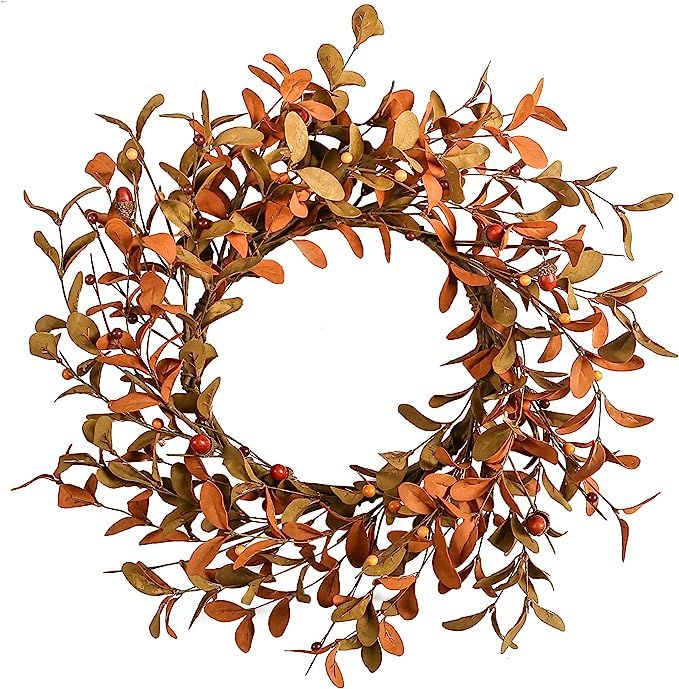 YNYLCHMX Fall Brown Eucalyptus Wreath for Front Door, 18" Farmhouse Autumn Wreath with Berry for ... | Amazon (US)