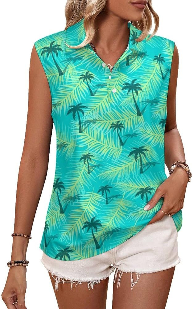 Womens Sleeveless Golf Shirt Palm Tree Tennis Polo Shirts Quick Dry Collar Athletic Golf Tank Top... | Amazon (US)