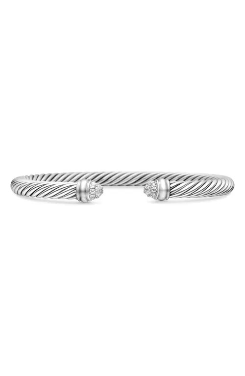 David Yurman Classic Cable Bracelet in Sterling Silver with Pavé Diamond Domes, 5mm at Nordstrom, Size Large | Nordstrom