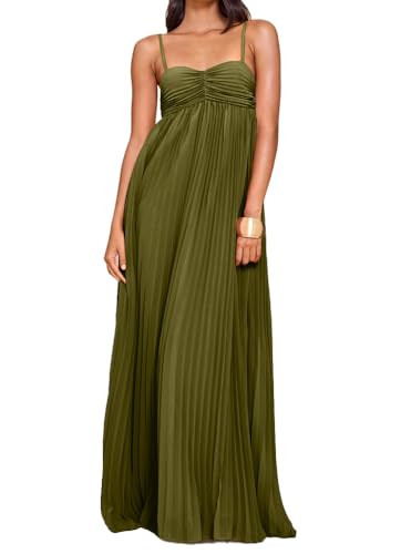 Myclotype Women's Plisse Dress Adjustable Spaghetti Strap Maxi Solid Party Wedding Guest Dresses | Amazon (US)