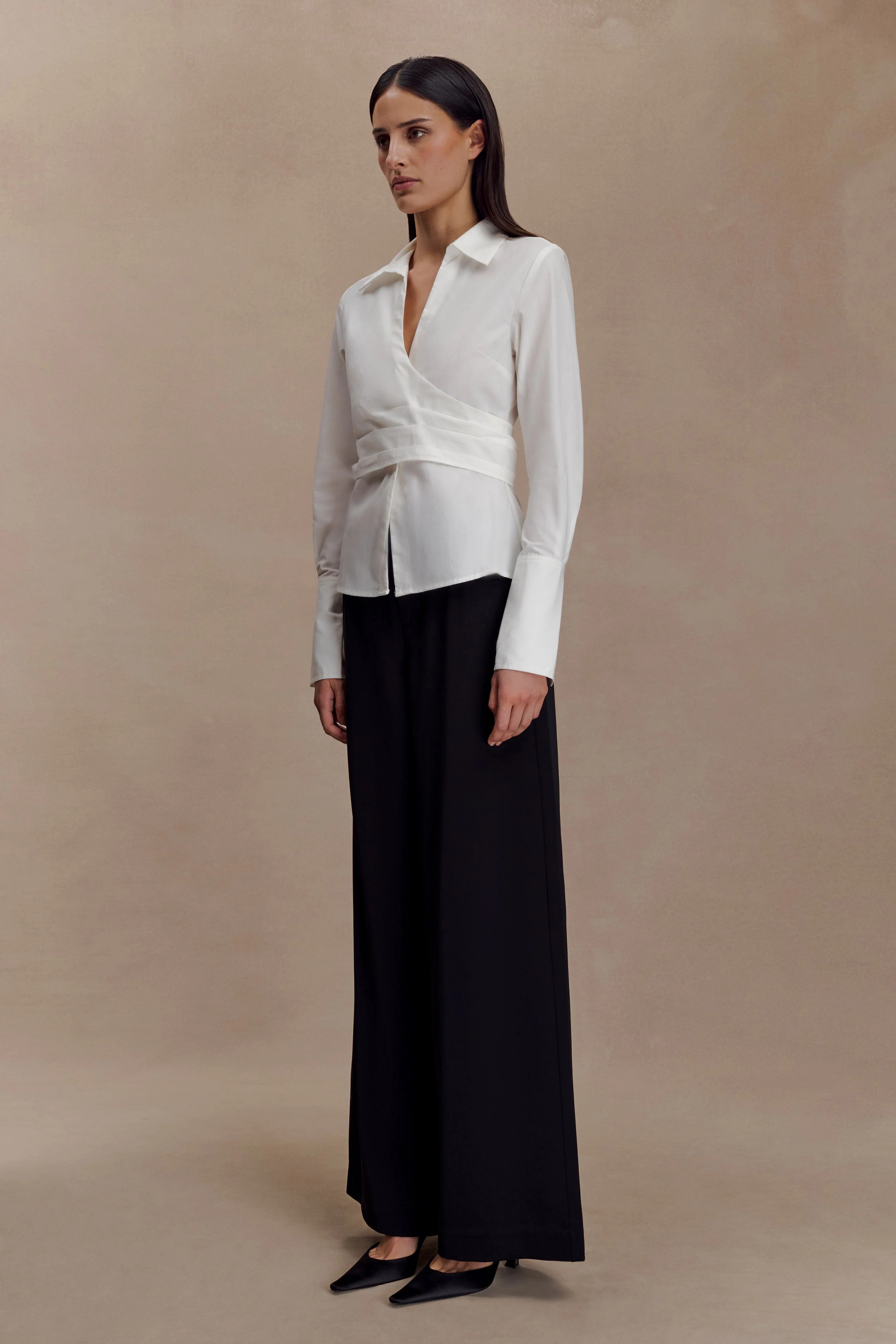 Eugenia Wrap Cotton Shirt - White | Meshki (APAC)