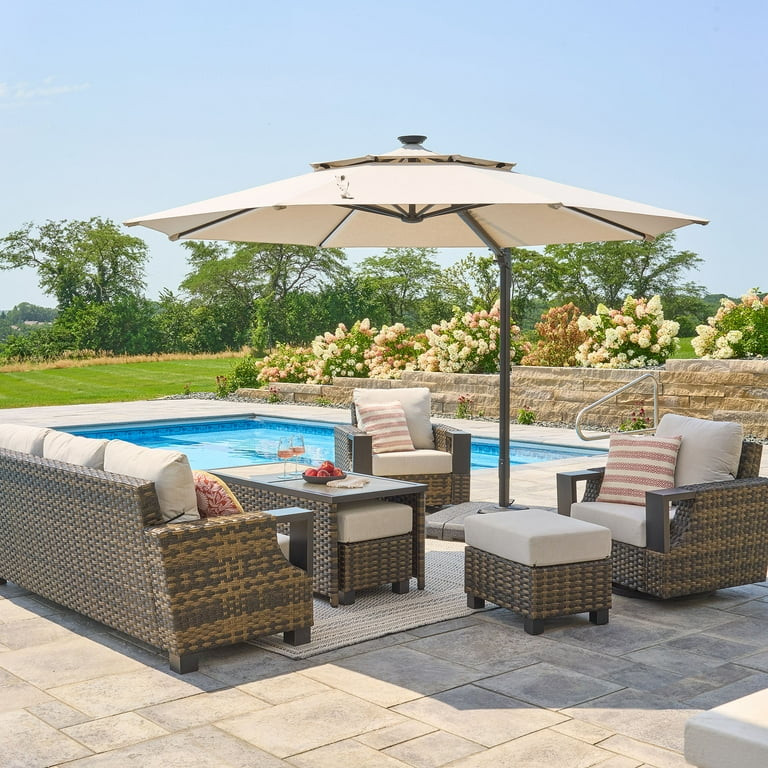 Better Homes & Gardens 11' Gray Octagonal Outdoor Cantilever Offset Patio Umbrella and Weighted B... | Walmart (US)