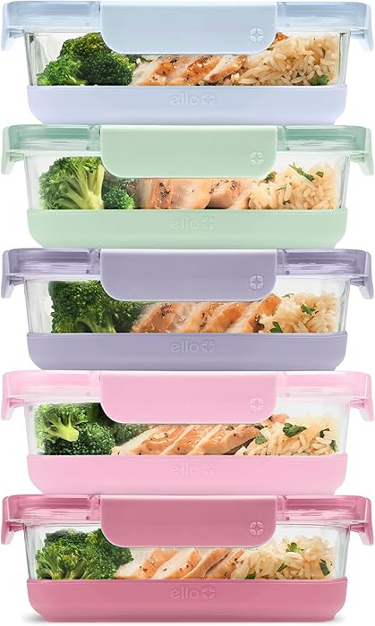 Ello Duraglass Refresh 3.4 Cup Meal Prep Sets 10Pc, 5 Pack Set- Glass Food Storage Container with... | Amazon (US)