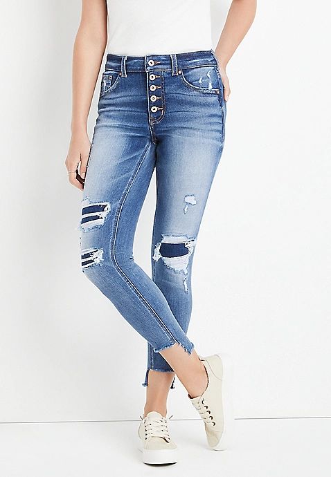 edgely™ Super Skinny High Rise Frayed Jean | Maurices
