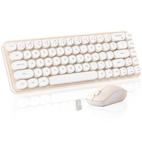 MIKIBY i68 Wireless Keyboard and Mouse Combo, Retro Typewriter Style Keyboard with Round Keycaps, 2.4GHz Connection with Computer PC Desktops Laptop WindowsxP/7/8/10 (Yellow) | Amazon (US)