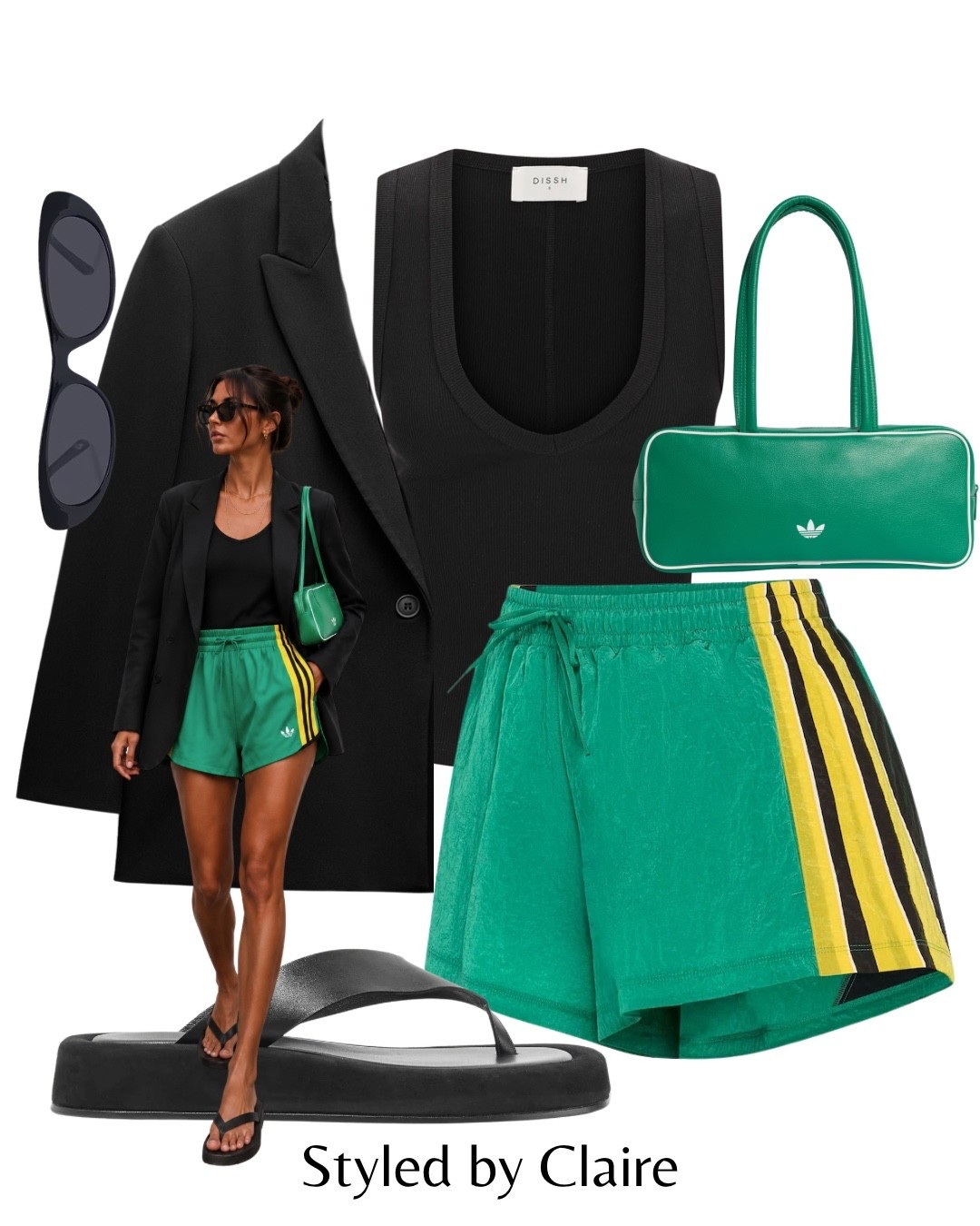 ADIDAS SANTIAGO SHORTS❤️‍🔥
Tags: green yellow black stripe dissh v neck top blazer Zara oversized double breasted strap sandals thong flip flops revolve sunglasses shoulder bag fashion city break inspo outfit ideas cool girl style ootd spring summer

#LTKspring #LTKshoes #LTKstyletip