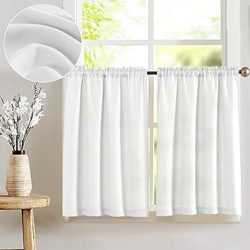 Privacy Thick Tiers Kitchen Curtains Rod Pocket Cafe Curtains Casual Weave Textured Half Window C... | Amazon (CA)