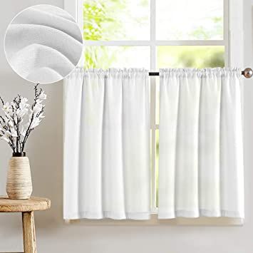 Privacy Thick Tiers Kitchen Curtains Rod Pocket Cafe Curtains Casual Weave Textured Half Window C... | Amazon (CA)