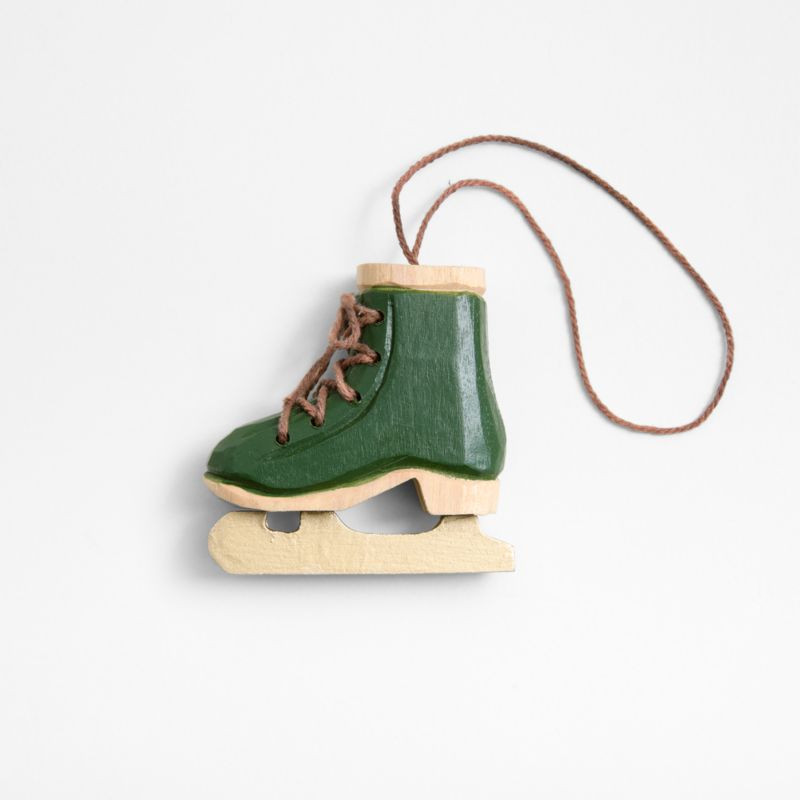 Wooden Ice Skates Christmas Ornament | Crate & Barrel | Crate & Barrel