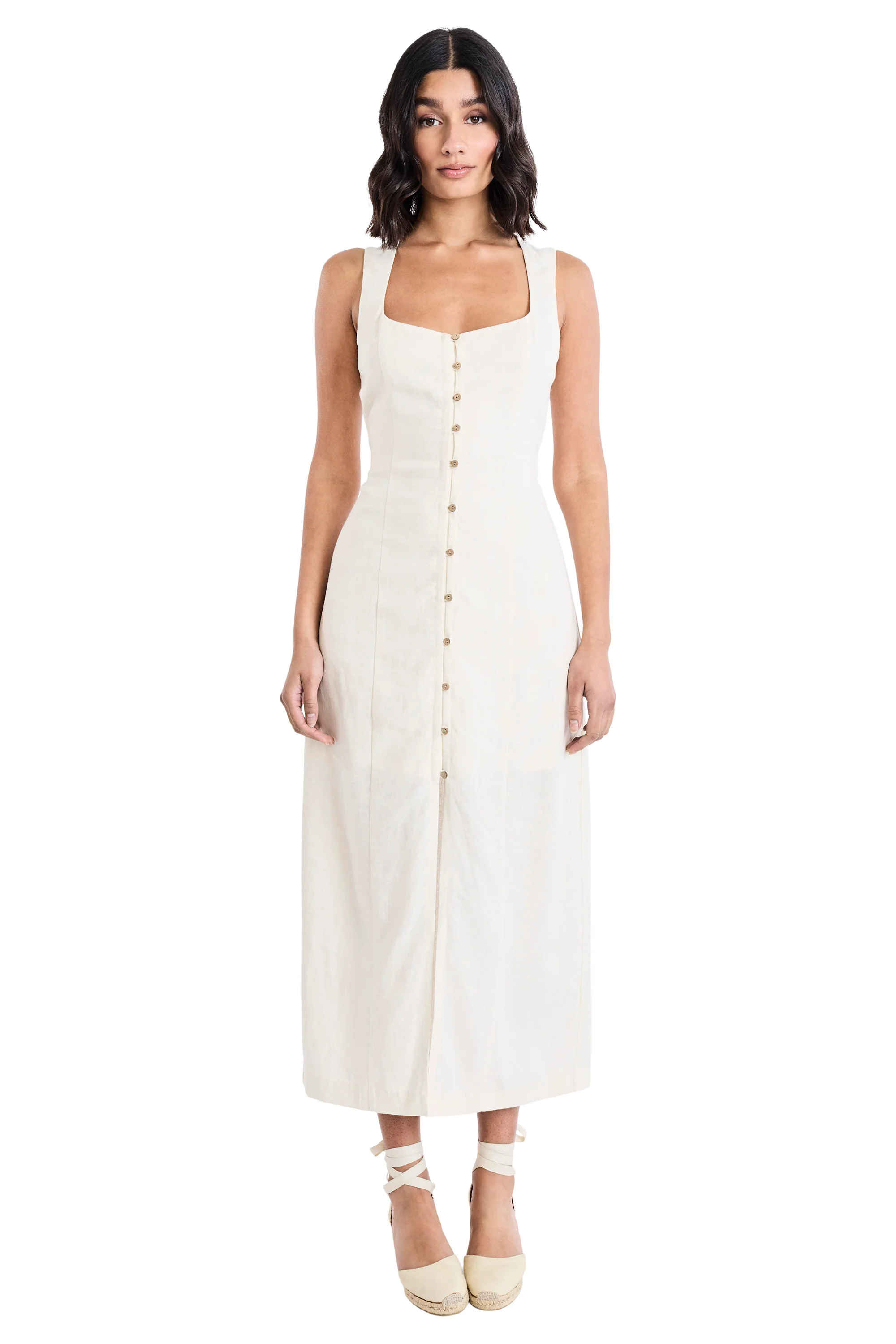 Justin Linen Scoop Neck Button Front Dress | Maggy London