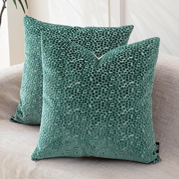 FIFU 18x18 Inch Throw Pillow Cover Set of 2 - Jacquard Velvet Cut-Pile with Linen-Look Back, Invi... | Amazon (US)