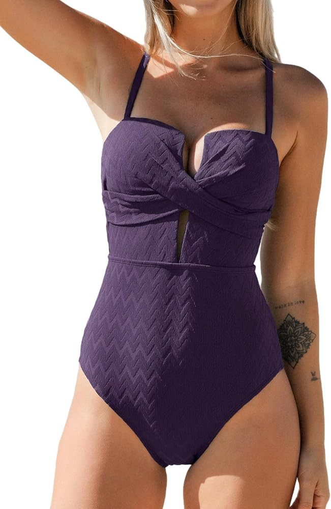 CUPSHE Women's One Piece Swimsuit Bathing Suit Wrapped Back Cut Out Adjustable Straps Swimwear Mo... | Amazon (US)