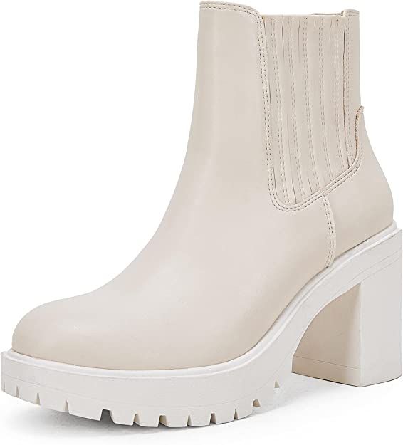Womems Platform Lug Sole Ankle Boots Chunky Block Heel Seam Booties Combat Cozy Round Toe Chelsea... | Amazon (US)