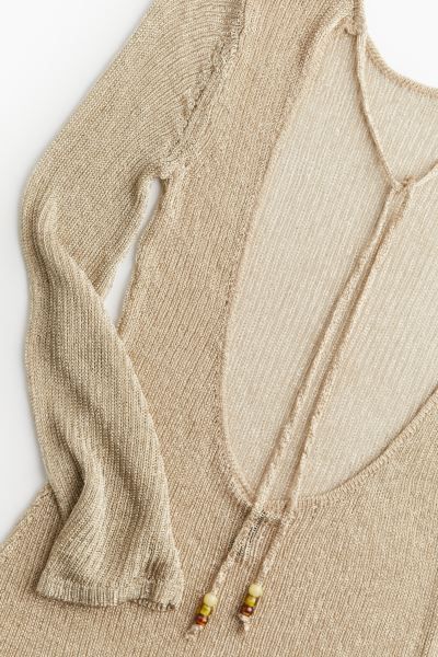 Open-back Knit Dress - Round Neck - Long sleeve - Gold-colored - Ladies | H&M US | H&M (US + CA)