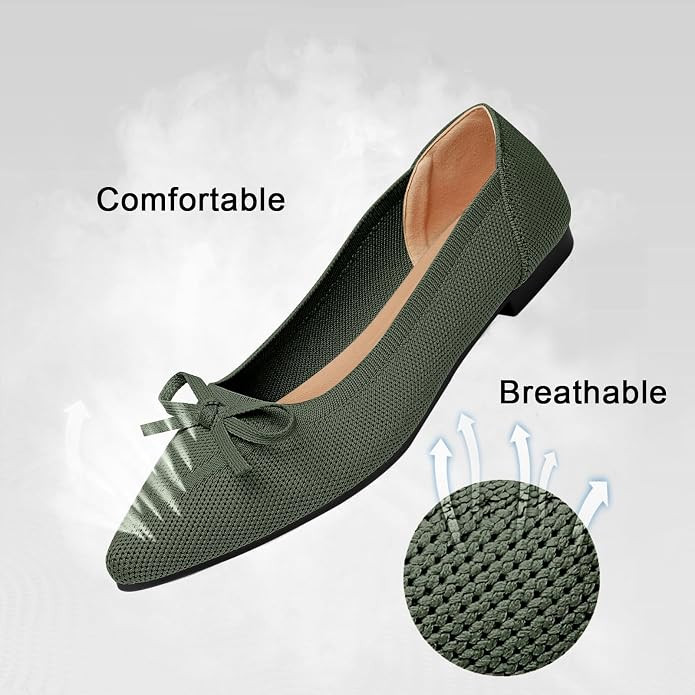 TINGRISE Women's Flats Pointed Toe Bow Knit Ballet Shoes Comfortable Dressy Mesh Slip On Flat | Amazon (US)