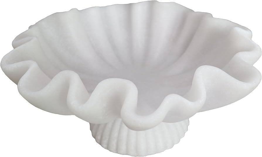 10" Large Decorative Bowl decor - milky white Scalloped Decorative Bowls for Home Decor - Organic... | Amazon (US)