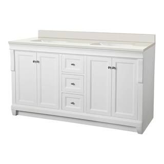 Home Decorators Collection Naples 61 in. W x 22 in. D Vanity in White with Engineered Marble Vani... | The Home Depot
