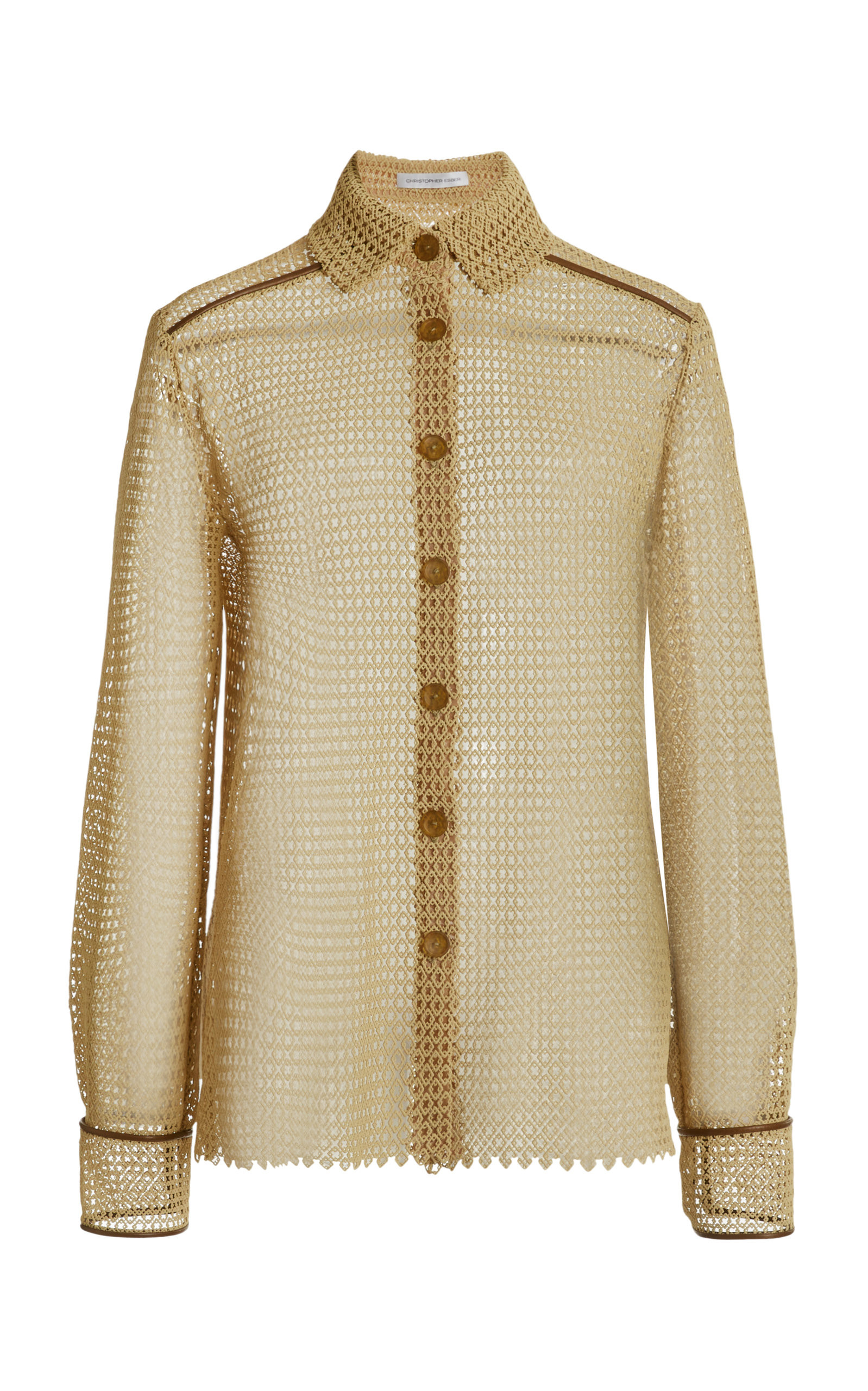 Framed Leather Trim Lace Shirt | Moda Operandi (Global)