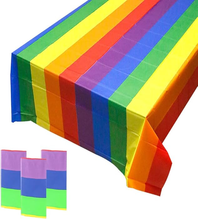 Pride Rainbow Tablecloth, 3 Pack Disposable Table Covers, 54" x 108" Plastic Table Cloth for Rect... | Amazon (US)