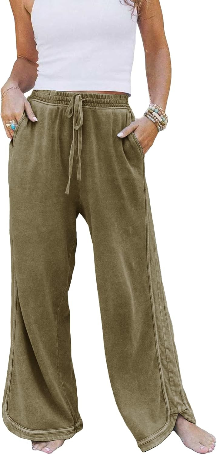 Gnveub Women's Yoga Pants Lightweight Wide Leg Sweatpants High Waisted Drawstring Loose Lounge Pant with Pockets | Amazon (US)