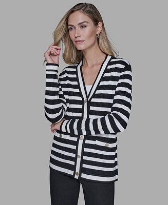 Petite Striped Long-Sleeve Cardigan Sweater | Macy's