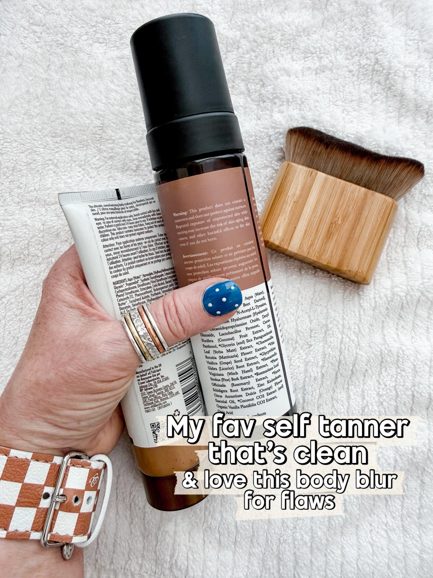 I used to use all the chemical self tanners and I changed over to this a few years ago and I love it! It’s easy to apply and also buildable. I do the dark and I’m fair. 
I also love this body blur makeup for any flaws. It works great over veins or any blemishes.

#LTKSaleAlert #LTKMidsize