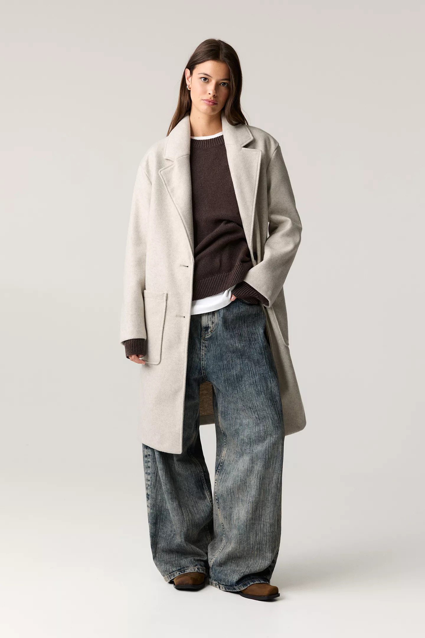 Felt texture coat | PULL and BEAR UK