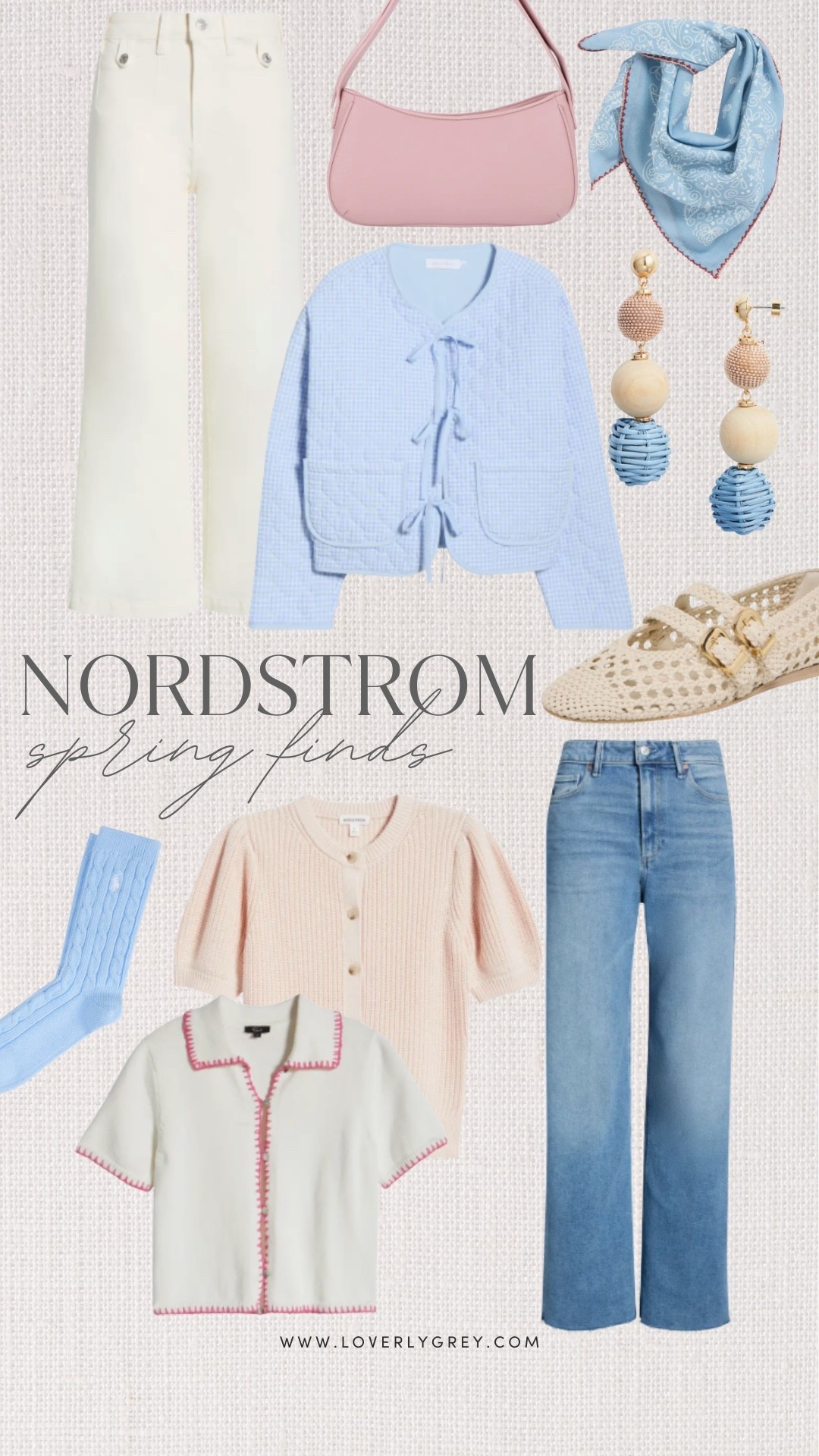 Nordstrom spring finds that are perfect to adding to your warm weather wardrobe. I am loving the white jeans, quilted light weight blue jacket, and short sleeve pink cardigan. For accessories the polo blue socks, statement earrings, and Mary Jane flats are perfect for the season! 

#LTKFindsUnder100 #LTKdayinmylife #LTKSeasonal