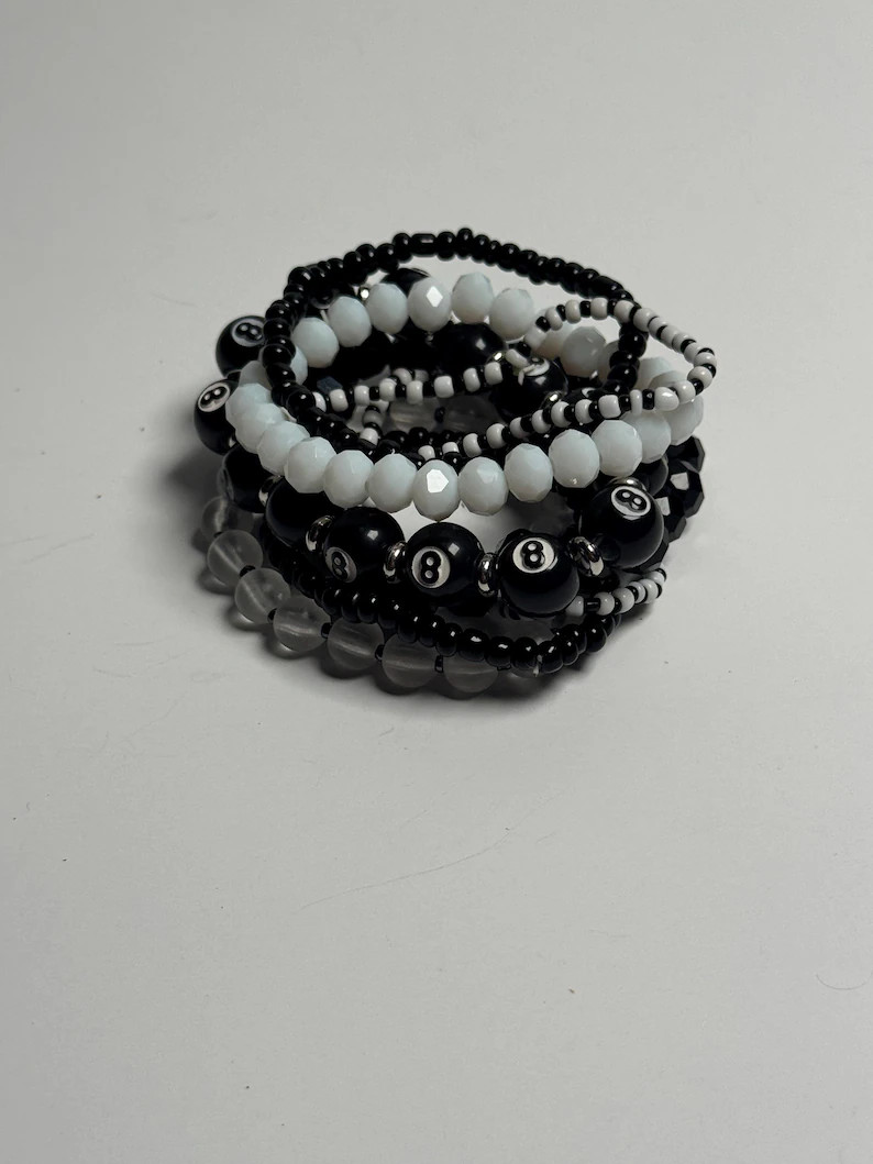Black & White Beaded Bracelets With 8ball (set of 8) - \u201ccorner Pocket\u201d - Etsy | Etsy (Global)