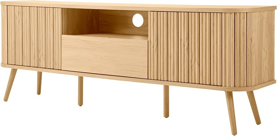 JONATHAN Y TVS1001A Damien 70 in. Farmhouse Curved TV Stand with Drawer and Storage Doors Fits TV... | Amazon (US)