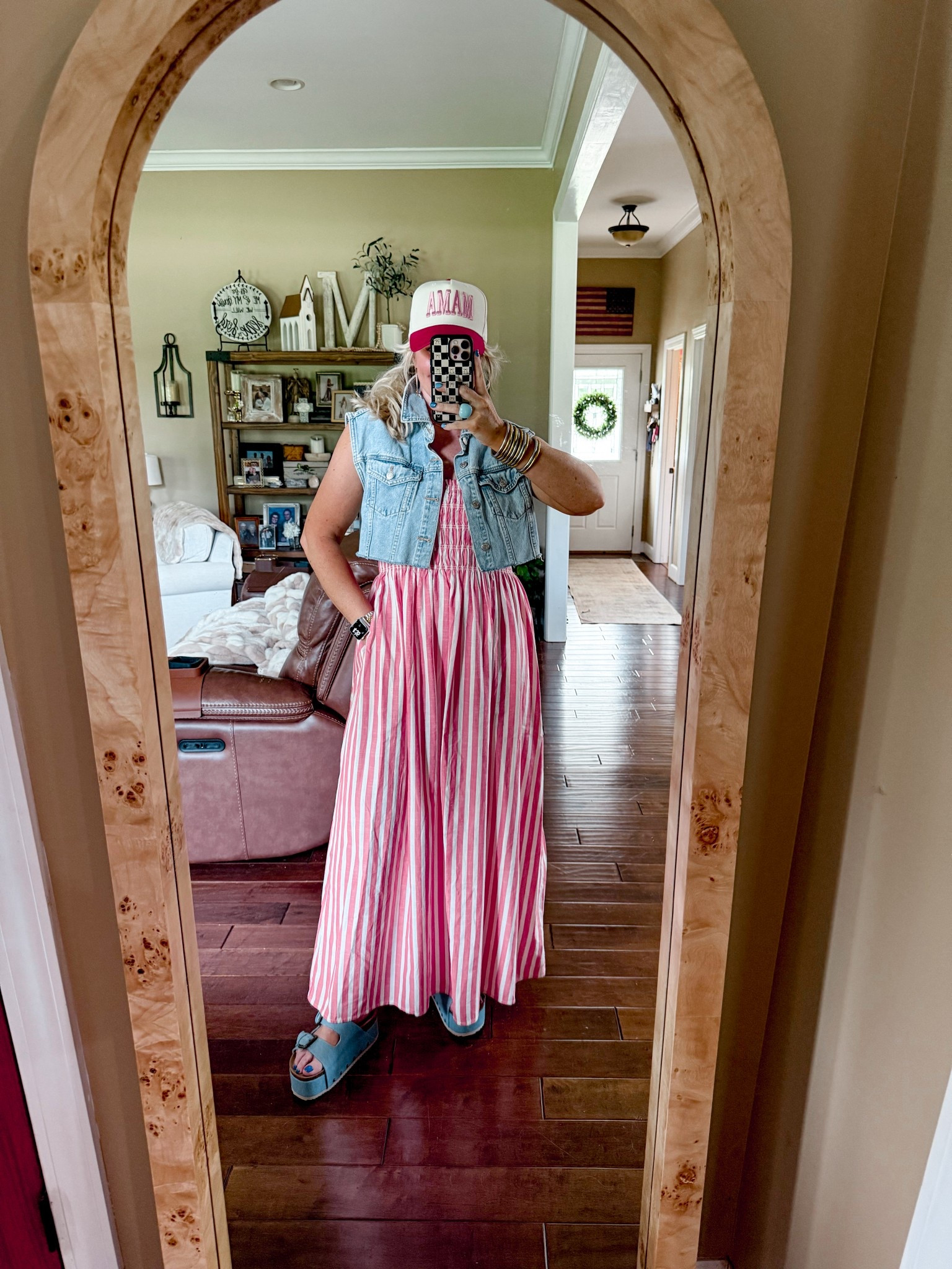 The cutest striped dress! It’s perfect for Memorial Day and July 4th. 
Also adorable without the denim vest! 
Dress - M
Denim vest - M (linked similar) 
Sandals - true to size 
Hat save with code MANDIE15 


#LTKFindsUnder50 #LTKStyleTip #LTKOver40