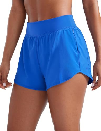 CRZ YOGA Mid Flat Waisted Running Shorts for Women 3" - Mesh Liner Quick Dry for Workout Sport Athletic with Zipper Pocket Sparkle Blue Small | Amazon (US)
