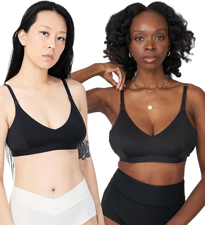 Bodily - 2-Pack - Clip-Down Maternity and Nursing Bra for Breastfeeding - S-XL - Black/Black - Sh... | Amazon (US)
