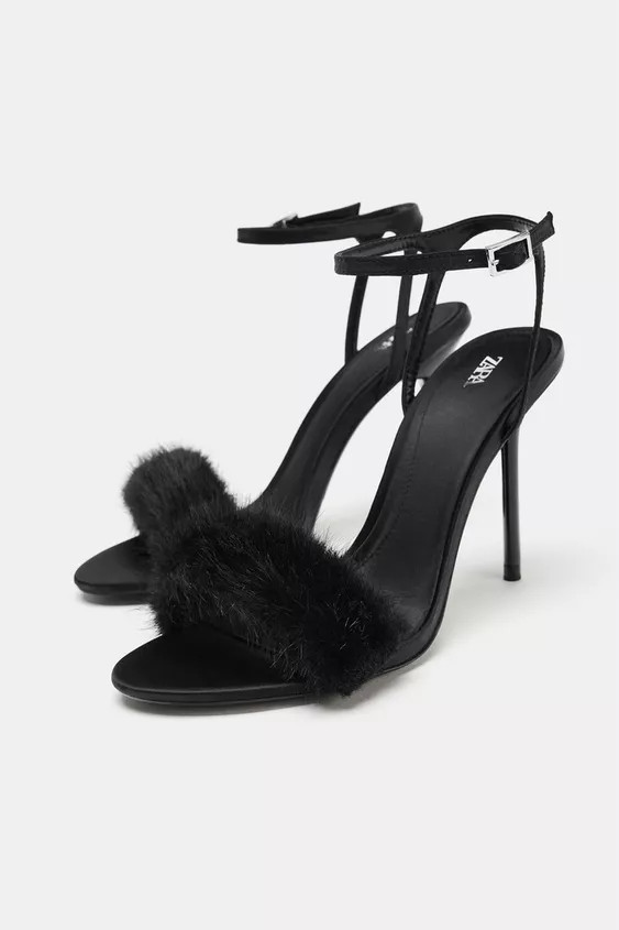 Heeled sandal shoes with a high stiletto heel. Faux fur front strap. Buckled ankle strap fastenin... | Zara UK